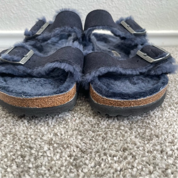 Birkenstock Arizona shearling lined sandals men’s size 10 blue Nubuck Leather - Picture 2 of 11